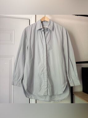 AMOMENTO light grey cotton long sleeve button up shirt